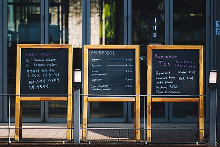 three chalkboard with brown wooden frames thumbnail