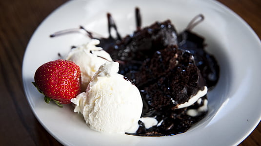 chocolate cake, ice cream, and strawberry thumbnail