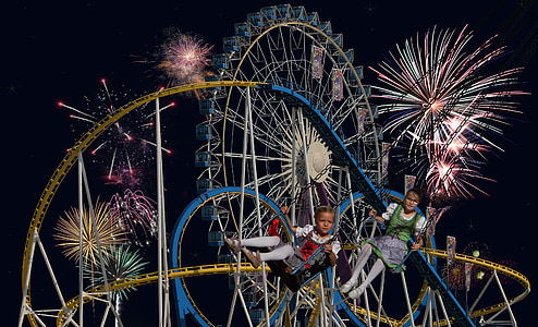 two children on amusement rides illustration thumbnail