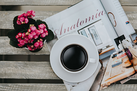 Little pink flowers in a pot with various items thumbnail