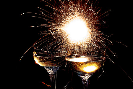 Fireworks Sparklers with two glasses of Champagne thumbnail