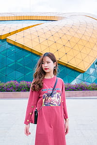 Woman Wearing Crew-neck Long-sleeved Dress thumbnail
