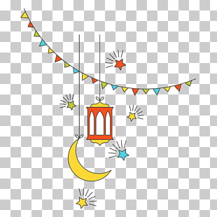 Eid al-Adha Religion , Flat Islamic culture new year decorative elements, crescent moon and red lamp illustration PNG clipart