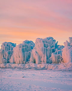 white glaciers under red sky thumbnail