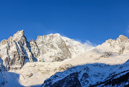 snow covered mountain under blue sky thumbnail