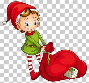 The Elf on the Shelf Christmas elf , Christmas Elf with Santa Bag , boy holding red bag illustration PNG clipart