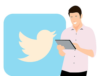 Twitter promotion social media marketing man with devices. thumbnail