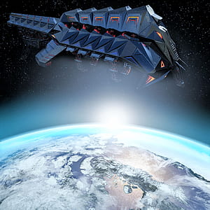 black and blue space craft wallpaepr thumbnail