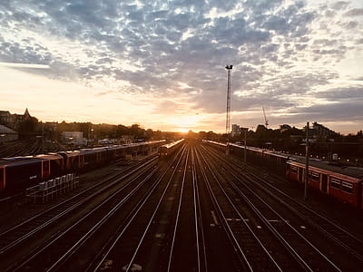 Landscape View of Railway Station during Sunrise thumbnail
