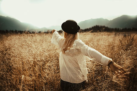 mountains, nature, field, girl thumbnail