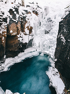landscape photo of calm body of water between covered with snow thumbnail