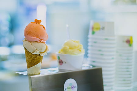 Ice Cream on Cone With Gray Metallic Holder Photo thumbnail