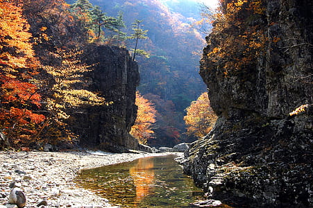 body of water beside mountain thumbnail