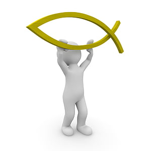stick figure holding yellow fish figure illustration thumbnail