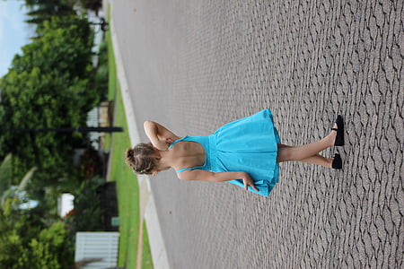 women's blue sleeveless dress thumbnail