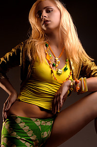Attractive Blonde Lingerie Model in yellow shirt thumbnail