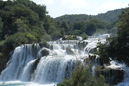 photography of waterfalls and trees thumbnail