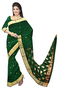 women's green and gold sari dress thumbnail