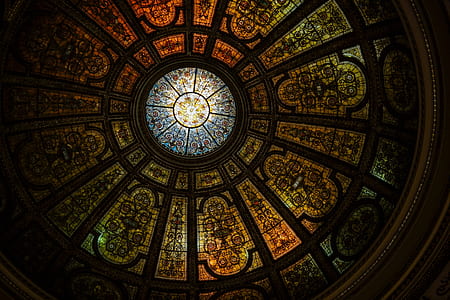 round black and gold stained glass dome building interior thumbnail