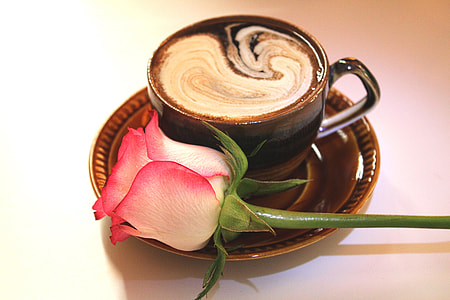 photo of brown ceramic coffee mug with pink and white rose thumbnail