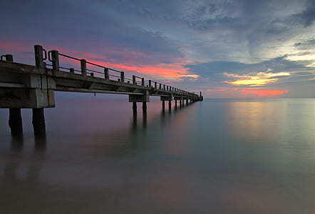 jetty, sea, dawn, sky thumbnail