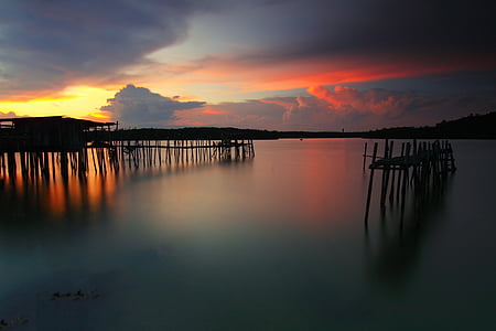 dawn, dusk, jetty, lake, pier thumbnail