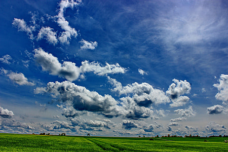 clouds and green grass field thumbnail