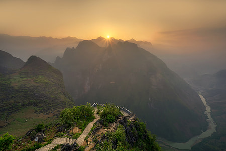 Sunrise beyond the mountains in Vietnam thumbnail