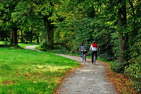 two person riding on bicycles on gray pathway thumbnail