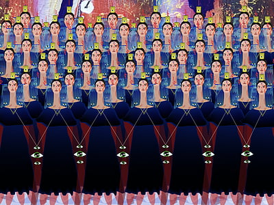 women wearing blue and black dress illusion art thumbnail