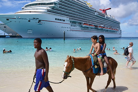 two children riding horse on the beach thumbnail