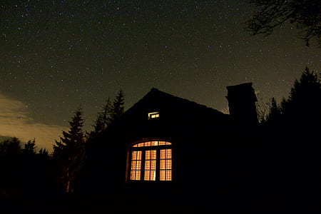 silhouette of house beside trees at nighttime thumbnail