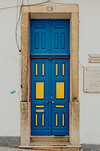 Colorful wooden door in the facade of a typical Portuguese house at Lisbon, Portugal thumbnail