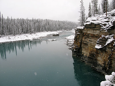 Athabasca River landscape with bluff in Jasper National Park, Alberta, Canada thumbnail