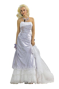 woman wearing white strapless wedding gown and silver-colored necklace thumbnail