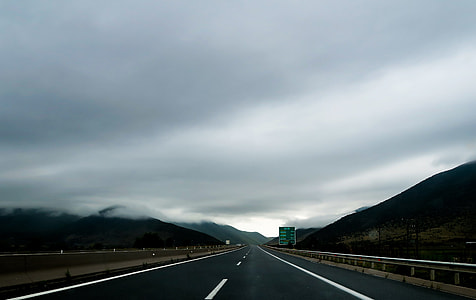 panoramic view of road under the cloudy sky thumbnail