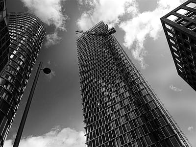 black-and-white, sky, skyline, buildings thumbnail