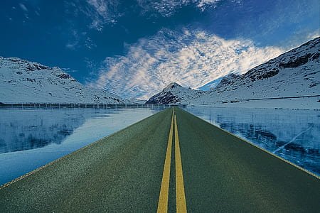 cold, snow, road, landscape thumbnail
