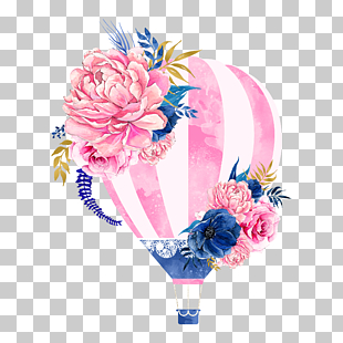 Hot air balloon Flower , Hot air balloon flowers, pink and blue floral hot air balloon PNG clipart
