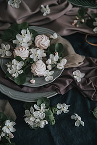 white flowers on gray ceramic plate thumbnail