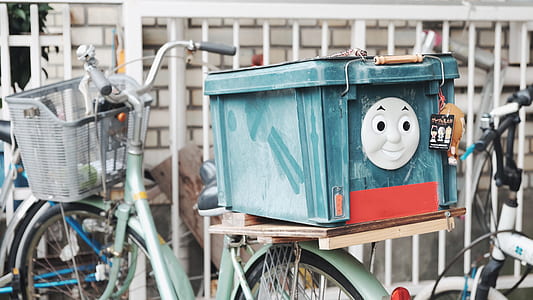 gray commuter bike with Thomas The Train plastic storage thumbnail
