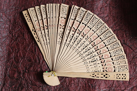 white and brown floral hand fan thumbnail