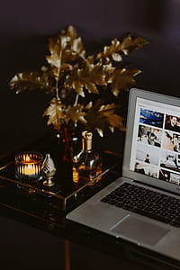 Elegant home office with golden accessories thumbnail