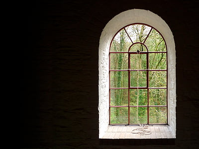 red metal window grilles near trees at daytime thumbnail
