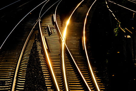 photo of stainless steel train tracks during sunset thumbnail