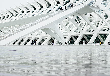 grayscale photo of people waking under building thumbnail