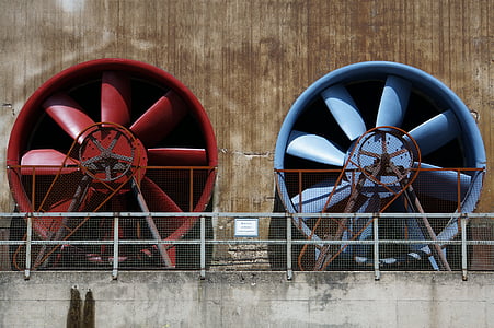 two blue and red industrial fans thumbnail