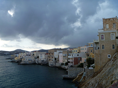Heavy Clouds near the cliffs and coastline in Ermoupoli, Greece thumbnail