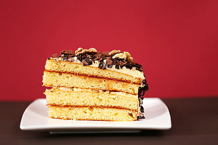 cake with chocolate and cream in white ceramic plate thumbnail