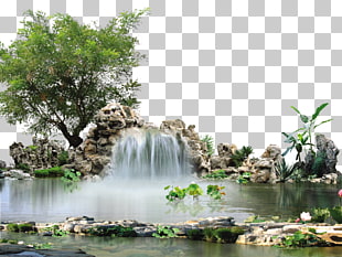 Landscape MPEG-4 Part 14, waterfall, water falls surrounded by plants and rocks PNG clipart